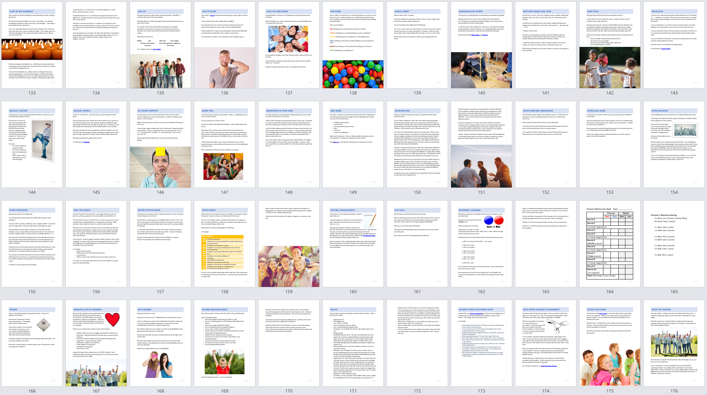 Zoomed out picture of the pages of the Youth Group Games book
